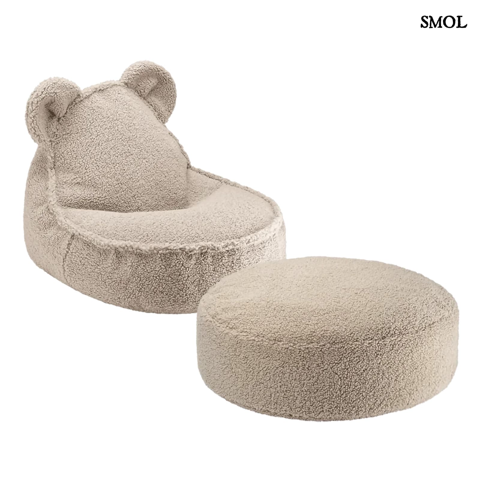 Gyerek Mackós Babzsákfotel és Puff Szett | BISCUIT | SMOL - fehér háttérrel