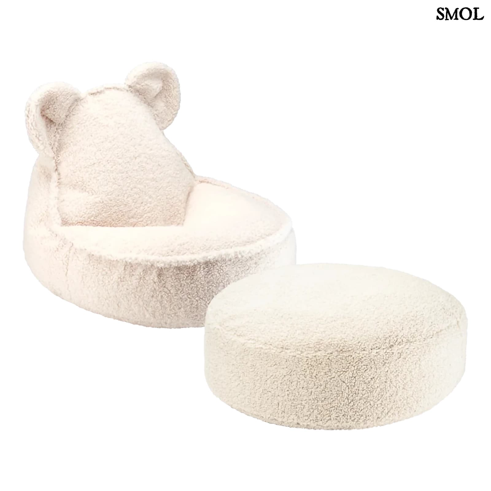 Gyerek Mackós Babzsákfotel és Puff Szett | CREAM WHITE | SMOL - fehér háttérrel