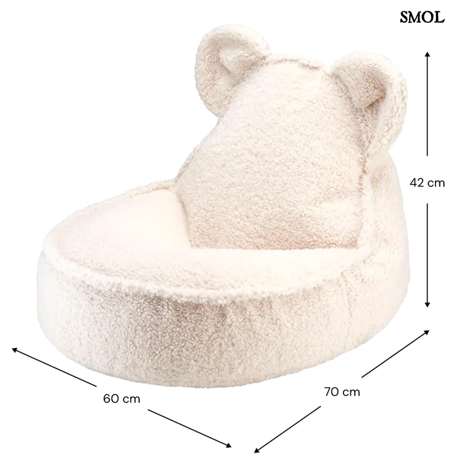 Gyerek Mackós Babzsákfotel és Puff Szett | CREAM WHITE | SMOL - babzsákfotel méretekkel