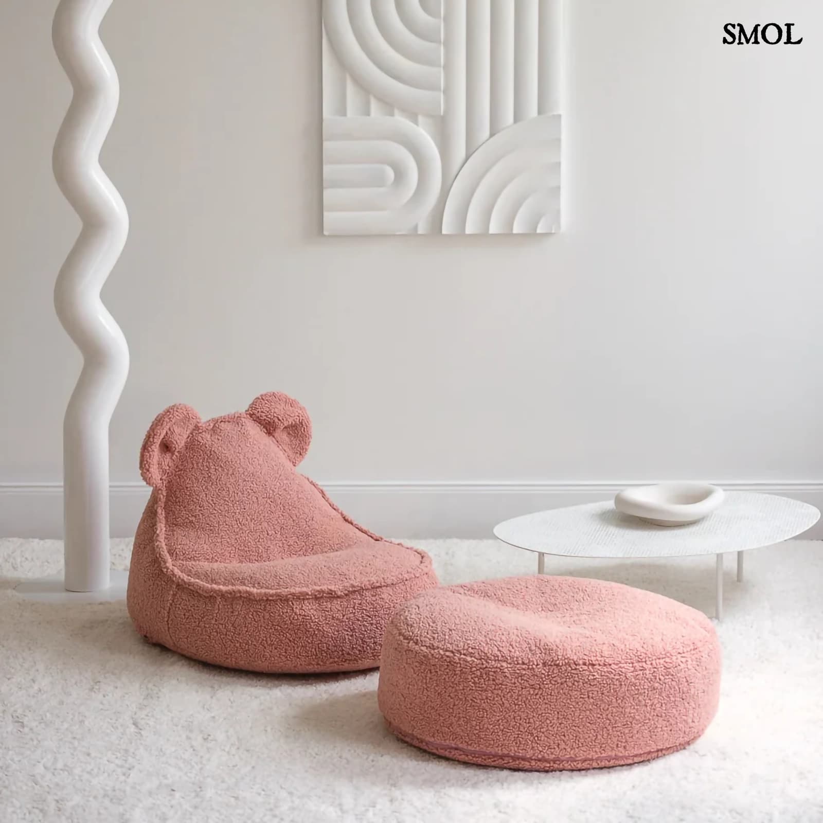 Gyerek Mackós Babzsákfotel és Puff Szett | GUAVA | SMOL - fehér szobában