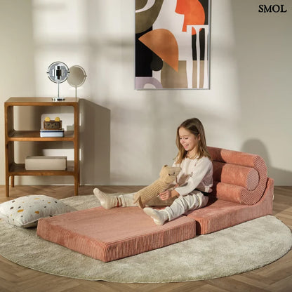 Gyerek ágyfotel, 3 részes | FLIPSTER PINK MOUSSE, ággyá alakítható gyerekfotel - smol.hu - ágyként gyerekkel, játékkal