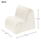 Gyerek felhőfotel | CREAM WHITE, felhő alakú, teddy anyagú gyerekfotel, SMOL - méretekkel