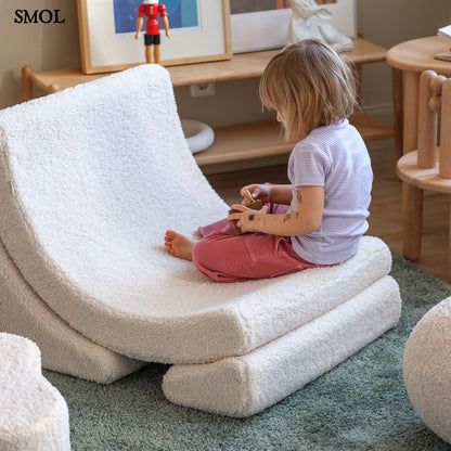 Gyerek holdfotel, 3 részes, moduláris | CREAM WHITE -SMOL - játszó gyerekkel