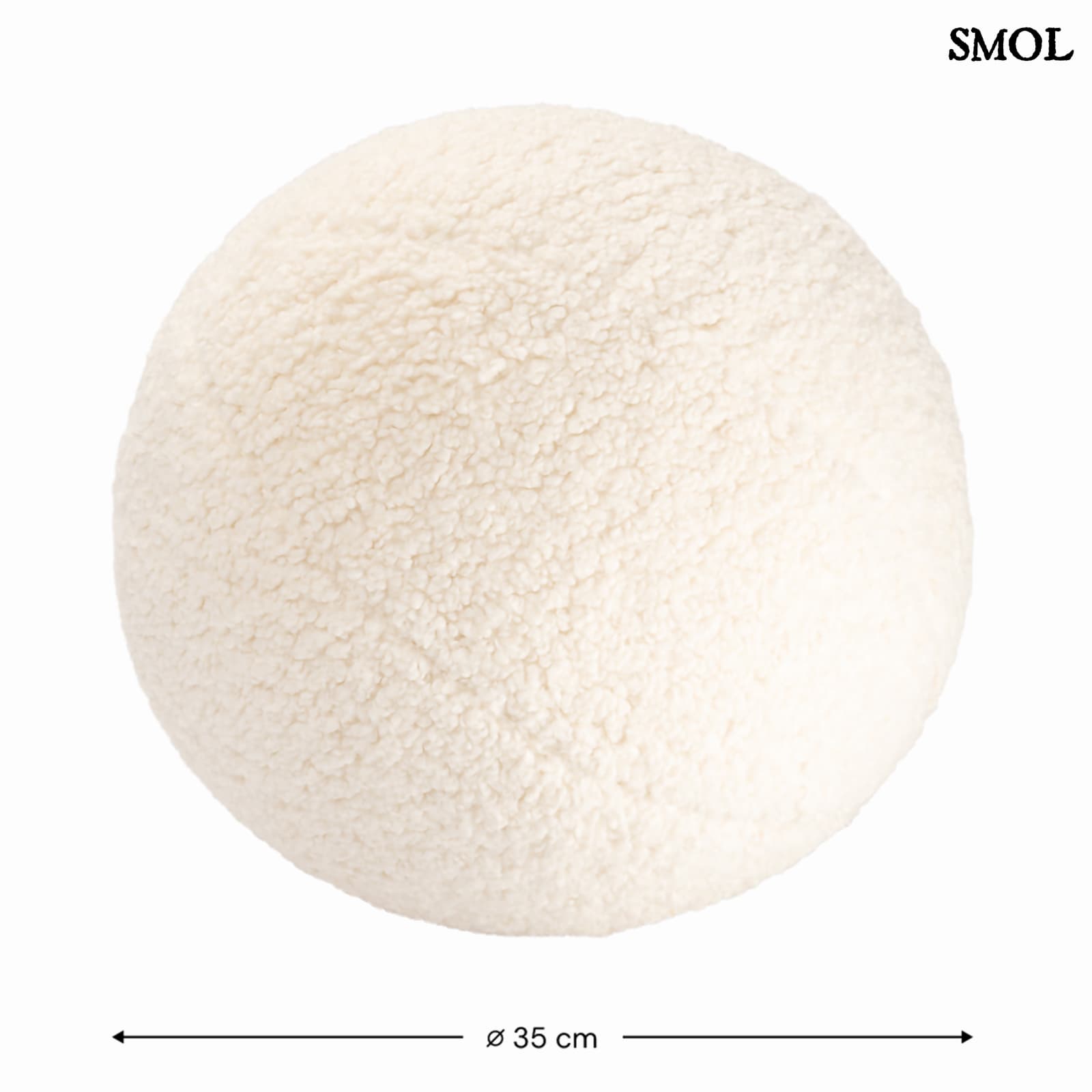 Gyerek labdapárna| CREAM WHITE, labda alakú gyerekpárna - SMOL - méretekkel