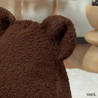 Barna színű, puha teddy anyagú gyerek babzsákfotel mackófülekkel, fülek nagyítva