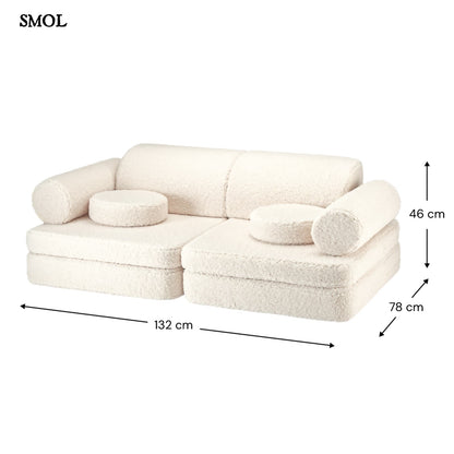 Gyerekkanapé, 9 részes, moduláris | CREAM WHITE - SMOL - méretekkel