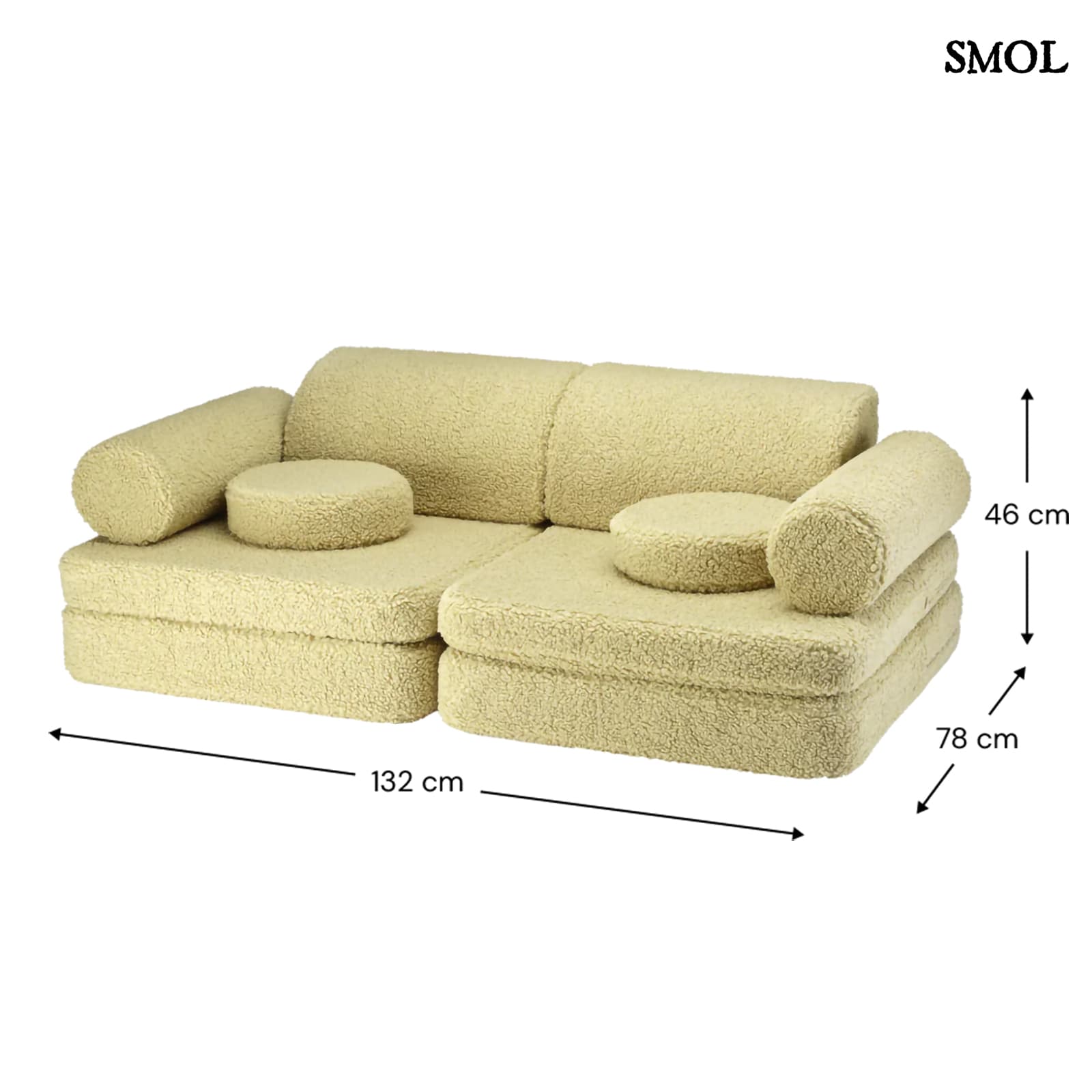 Gyerekkanapé, 9 részes, moduláris | MATCHA - SMOL - méretekkel