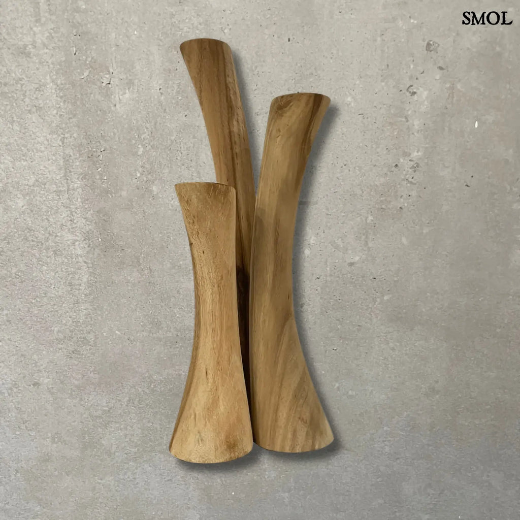 Gyertyatartó Szett Fából – natúr | SOLAS | SMOL - szürke háttérrel