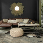 Gyertyatartó Pierced Ball, L méret, áttört réz, fekete-arany nappaliban, dohányzóasztalon