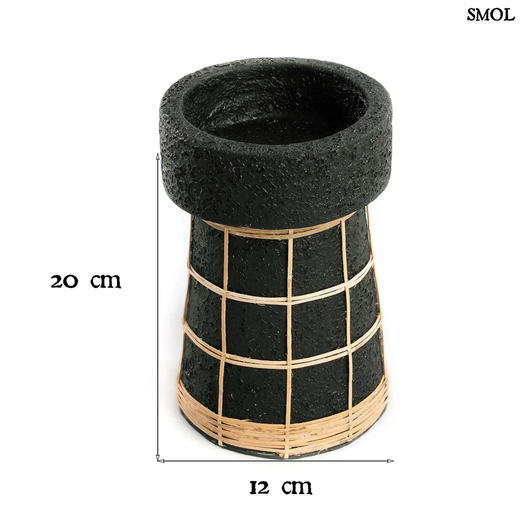 Gyertyatartó – fekete terrakotta, rattan, L | SERENE | SMOL - méretekkel