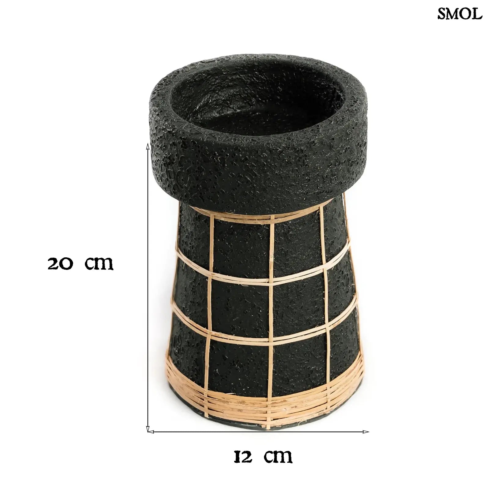 Gyertyatartó – fekete terrakotta, rattan, L | SERENE | SMOL - méretekkel