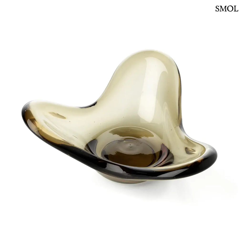 LIQUID FORM gyertyatartó füstös üvegből, hullámforma, organikus – 16,5 × 8 × 16,5 cm, felülről
