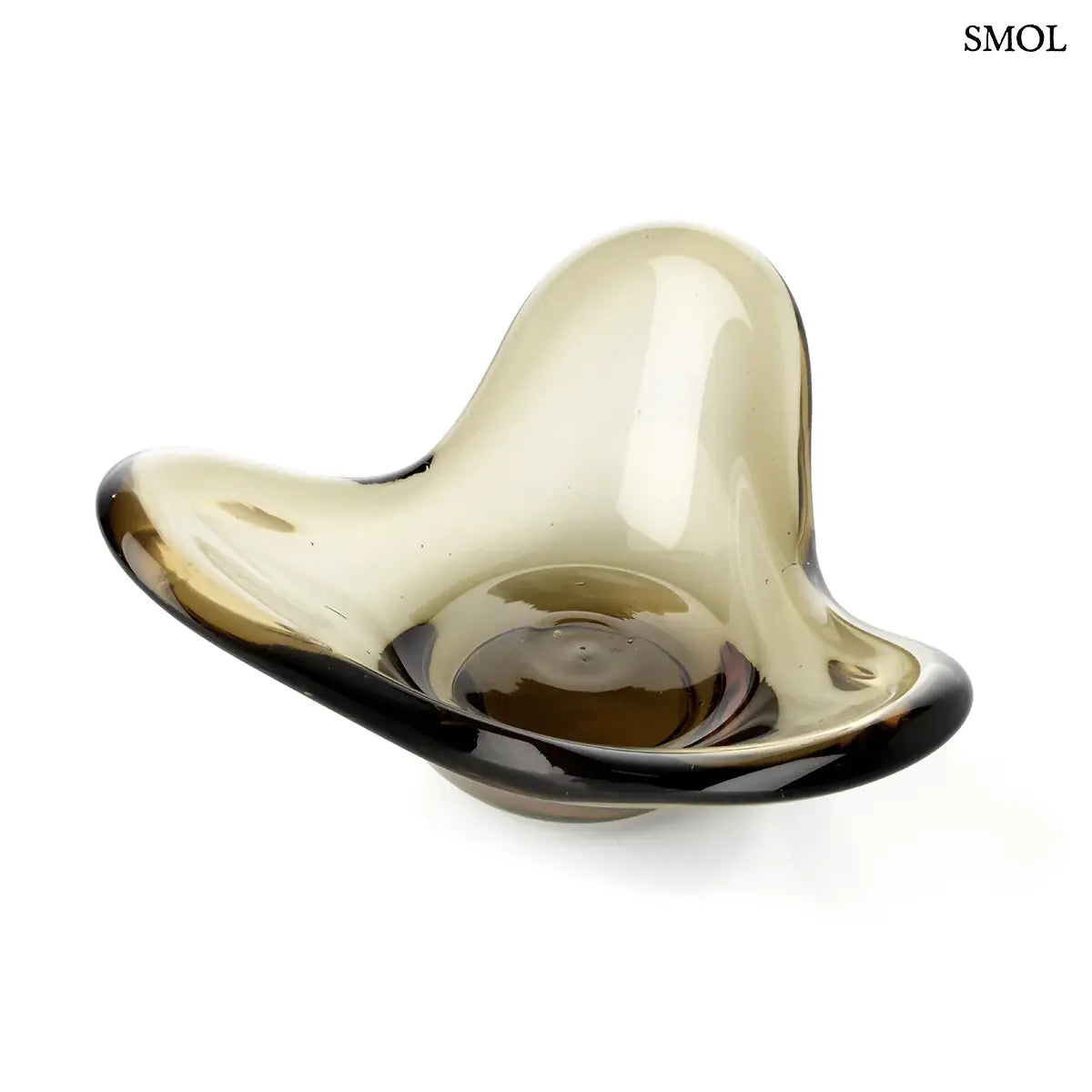 LIQUID FORM gyertyatartó füstös üvegből, hullámforma, organikus – 16,5 × 8 × 16,5 cm, felülről