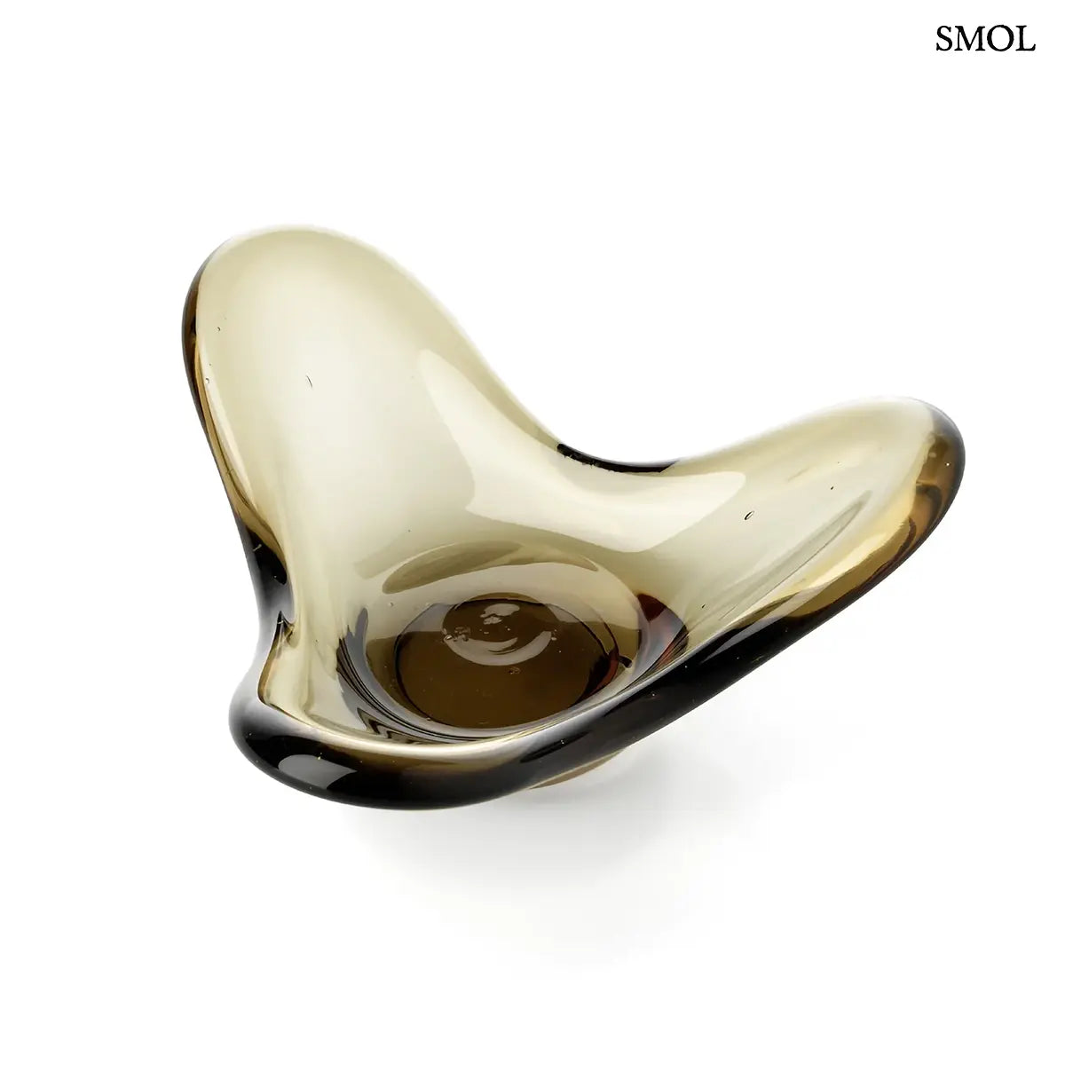 LIQUID FORM gyertyatartó füstös üvegből, hullámforma, organikus – 16,5 × 8 × 16,5 cm, felülről, elforgatva