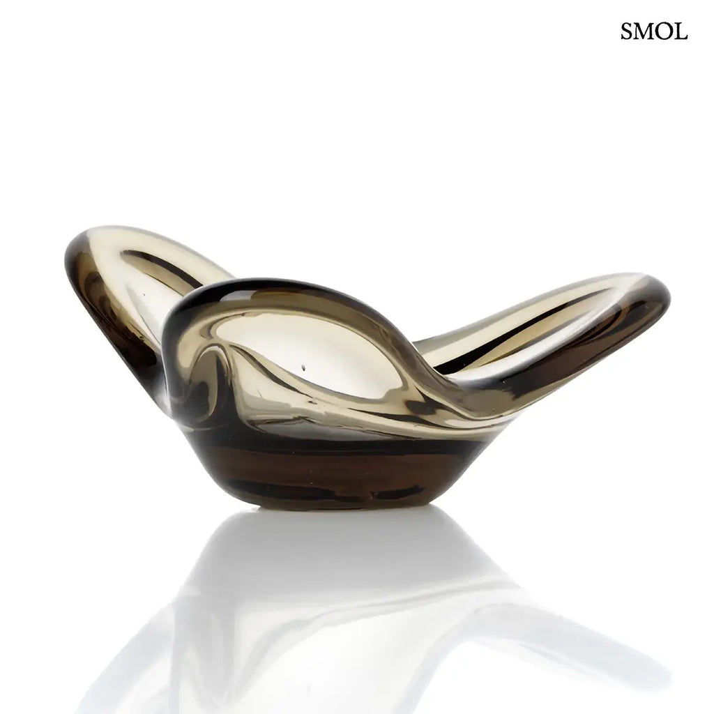 LIQUID FORM gyertyatartó füstös üvegből, hullámforma, organikus – 16,5 × 8 × 16,5 cm, oldalról