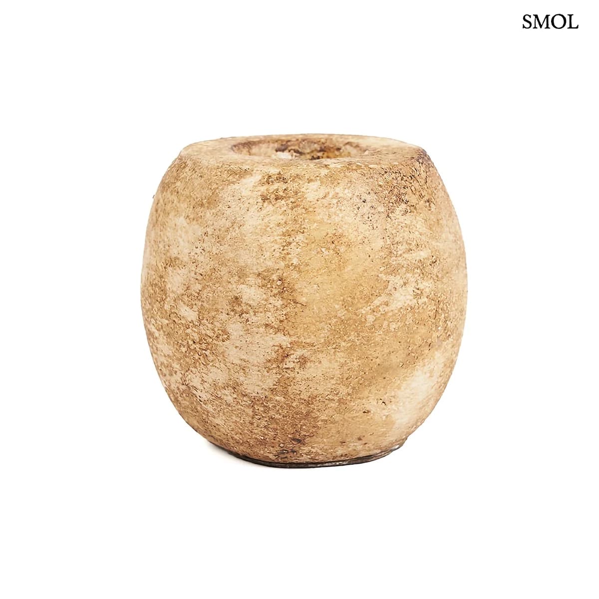 CAVESTONE gyertyatartó krém terrakottából, kerek forma – 13 × 12 cm, oldalról