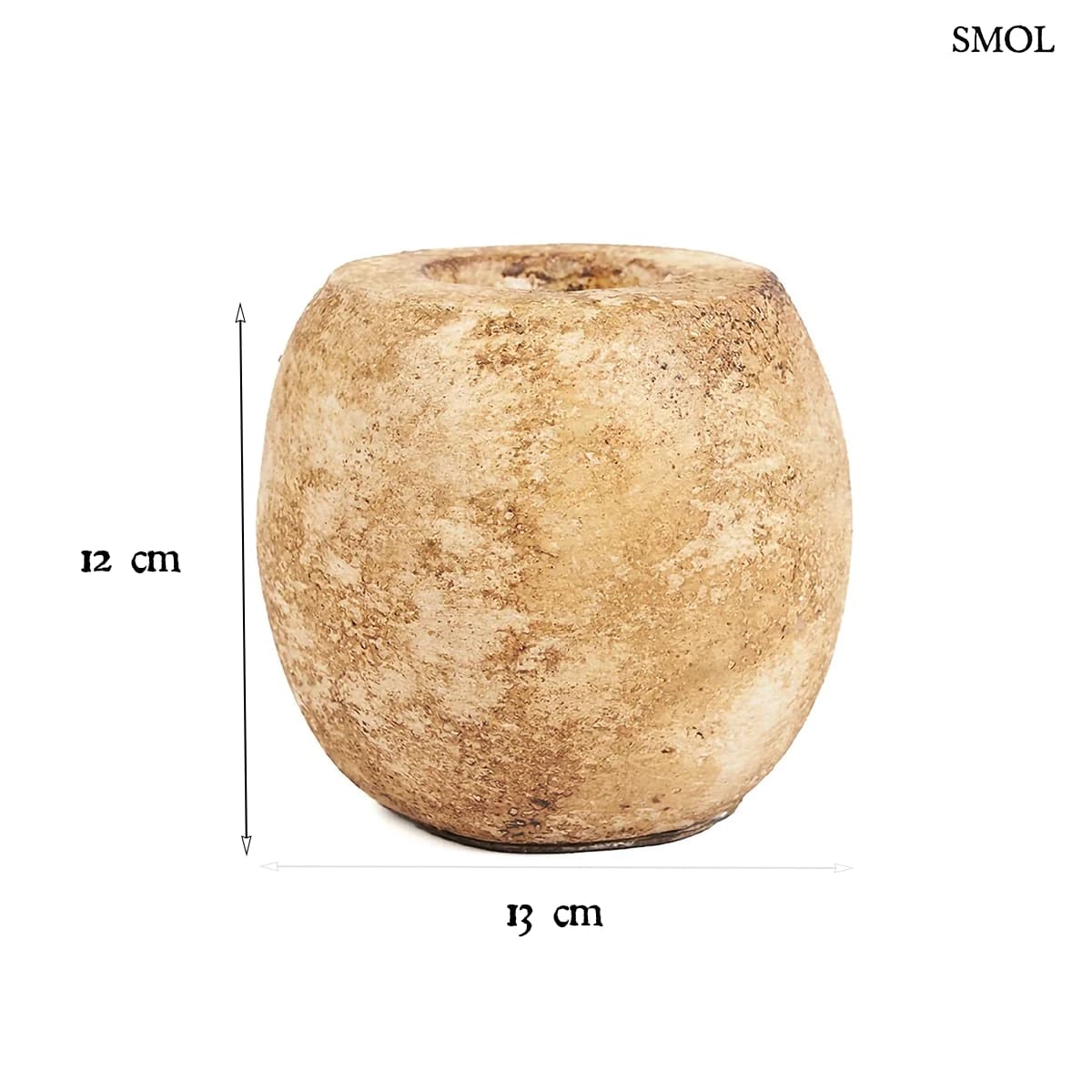 CAVESTONE gyertyatartó krém terrakottából, kerek forma – 13 × 12 cm, méretekkel