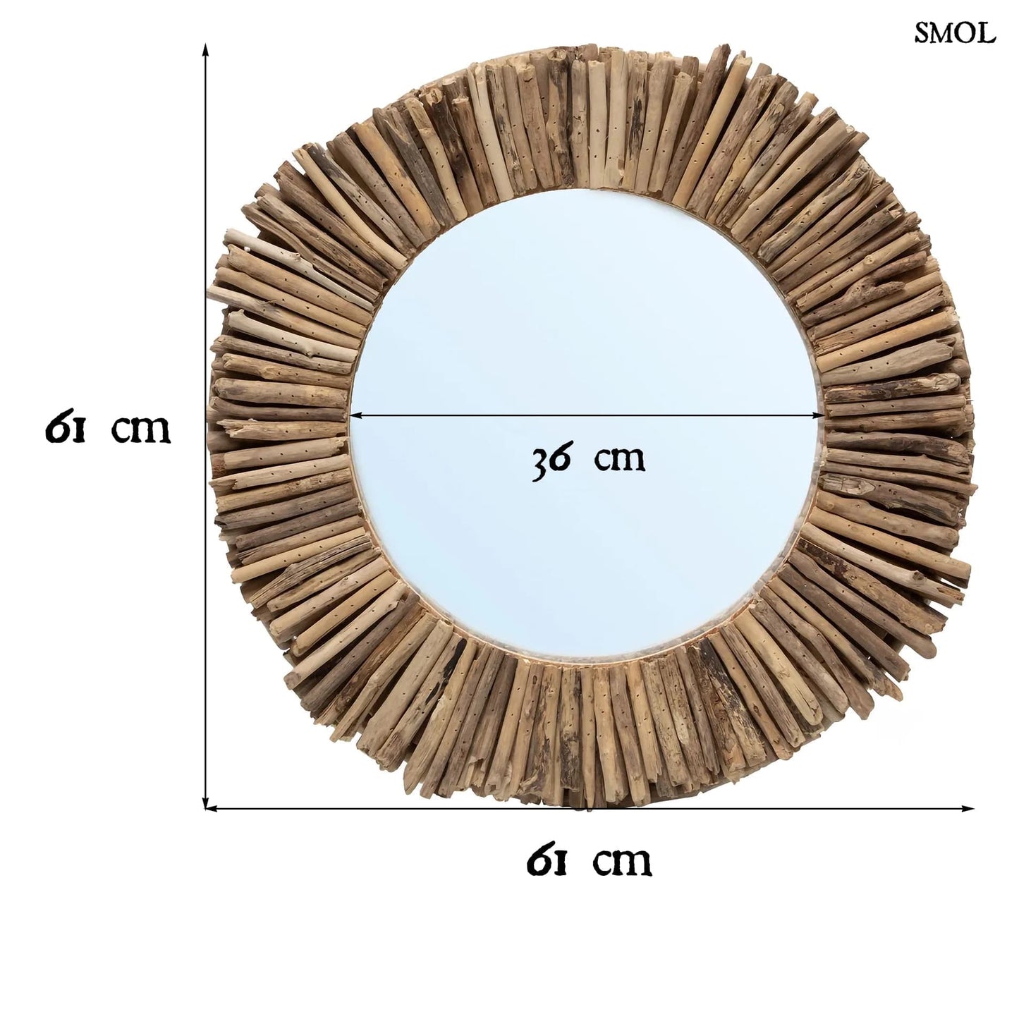 smol.hu -HALO, tükör uszadékfa kerettel, ⌀61 cm