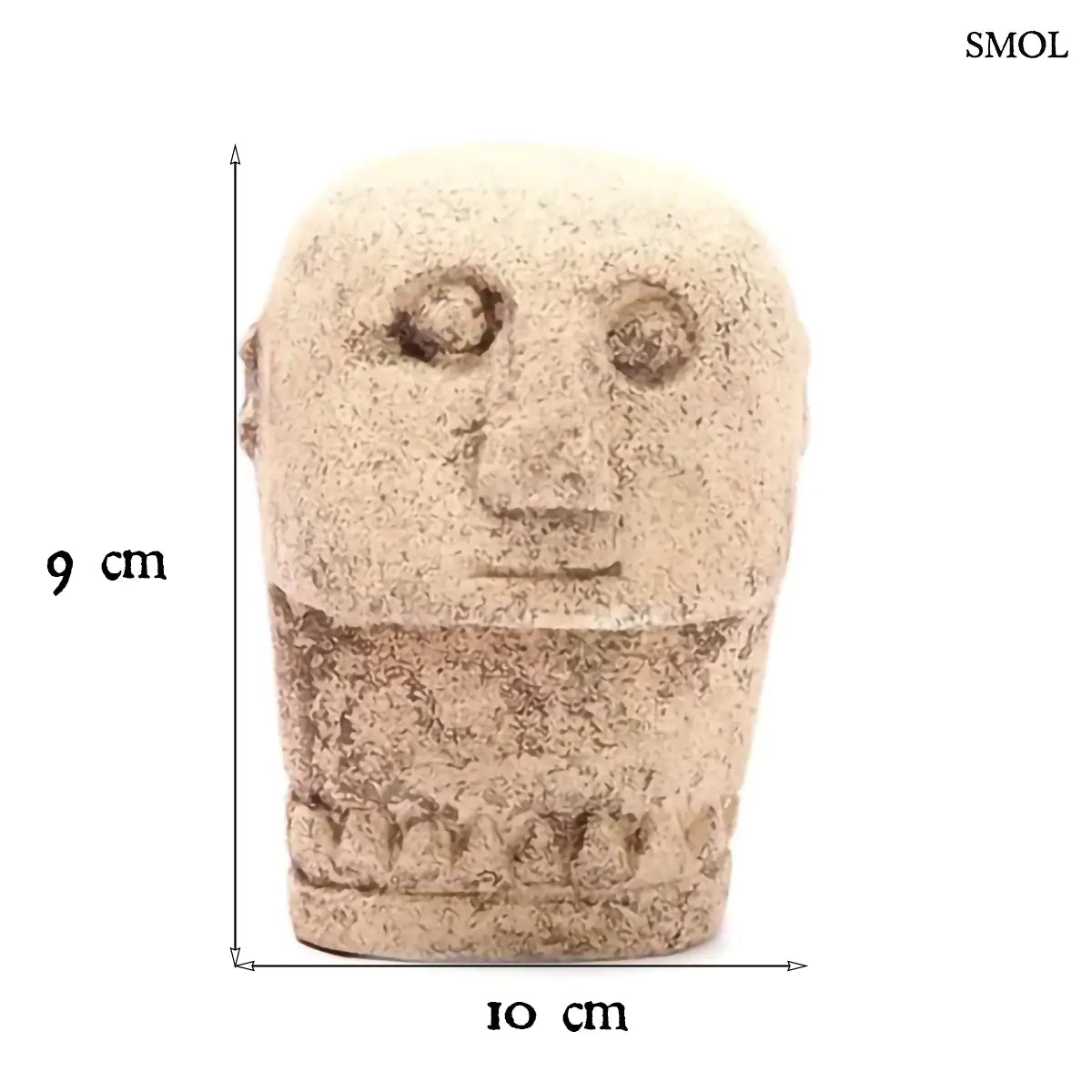 Natúr homokkő sumba szobor arcmintával, kézzel faragott, 10×9 cm, méretekkel