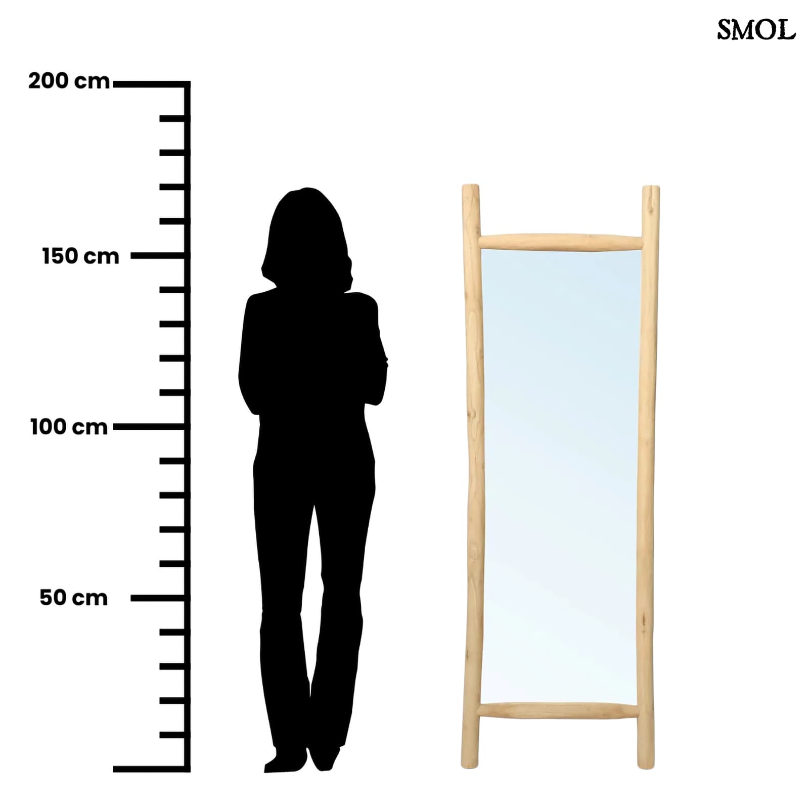 ISLAND, természetes teakfa állótükör, 170 cm - smol.hu - méretarányosan