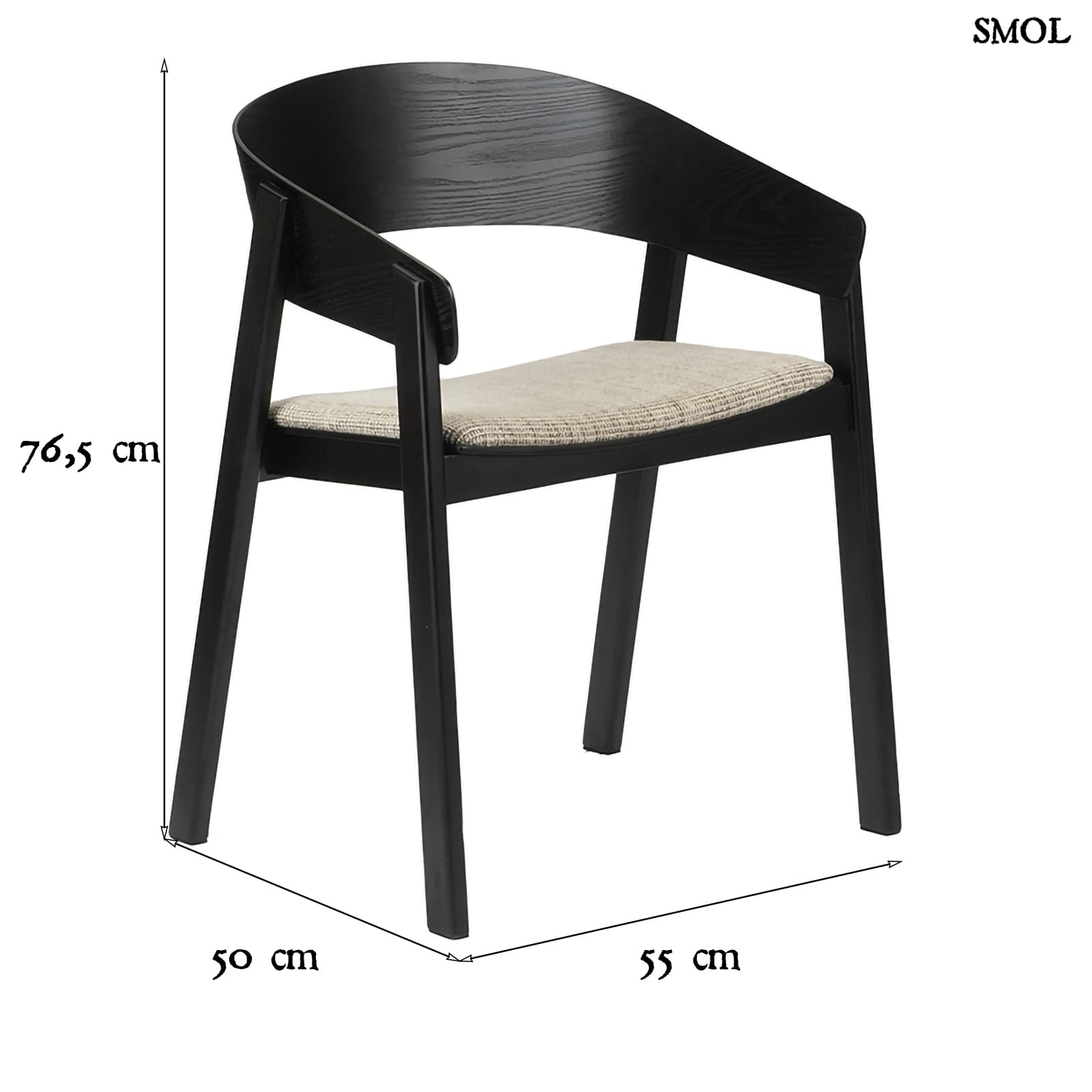 Japán Stílusú Fa Karosszék szett - 2 db, fekete | EDO | SMOL - méretekkel