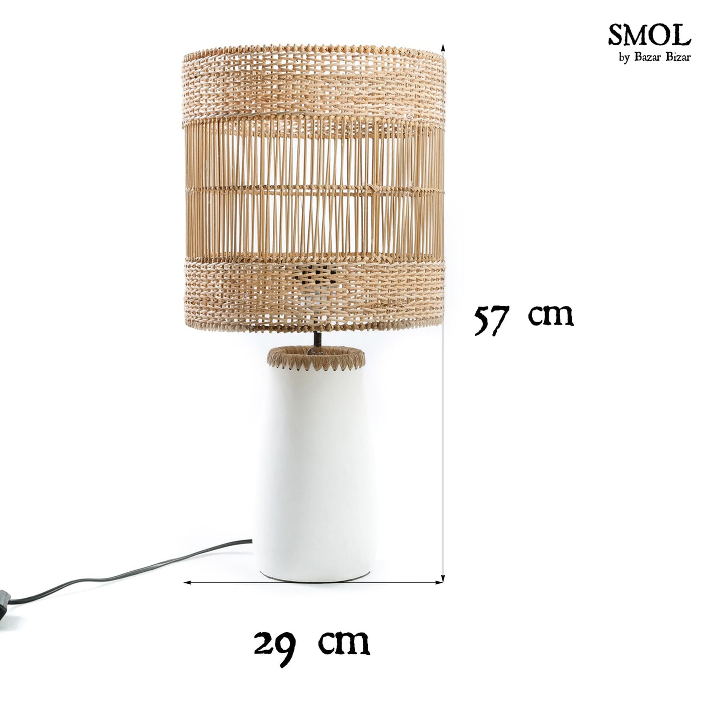 smol.hu-KISKA, fehér asztali lámpa, 57 cm méretekkel