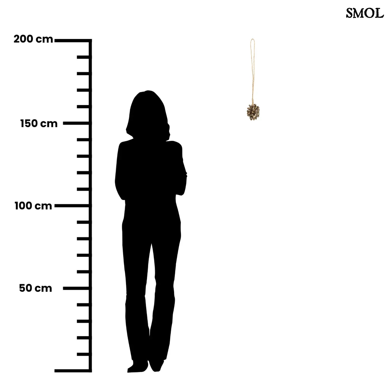 Barna kagyló függődísz, kézműves bojt formában, natúr kötélre akasztva méretarányosan