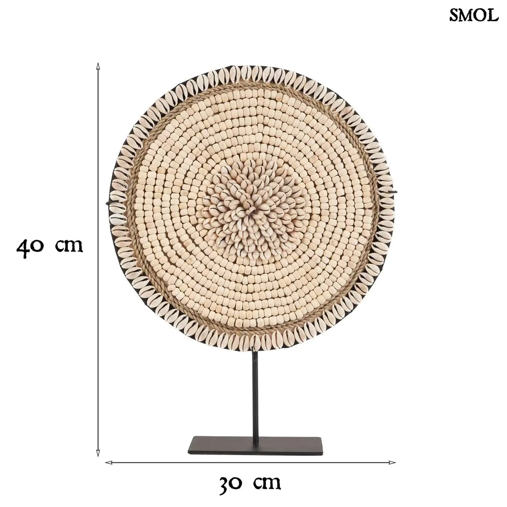 kagyló dekoráció állvánnyal, natúr fehér színben méretekkel