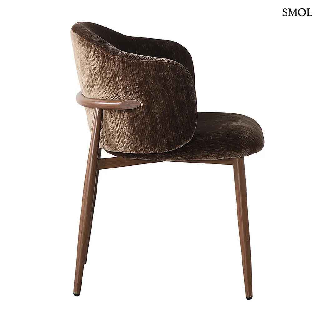 OSAKA karfás étkezőszék sötétbarna zsenília kárpittal, 2 db – 58 × 75,5 × 57,5 cm, oldalról