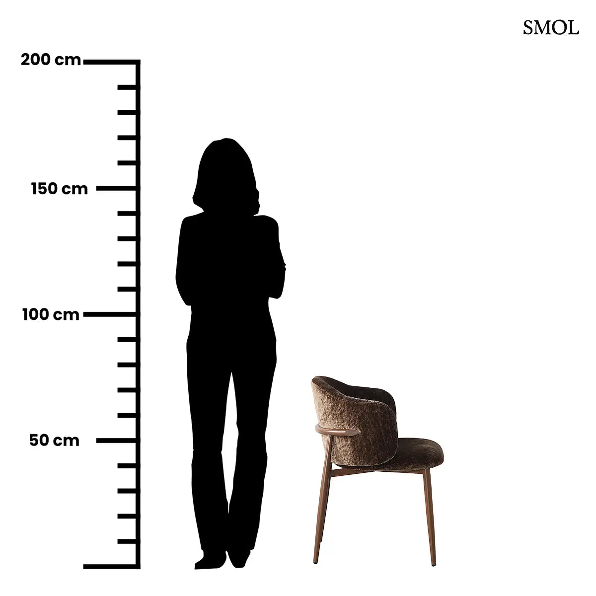 OSAKA karfás étkezőszék sötétbarna zsenília kárpittal, 2 db – 58 × 75,5 × 57,5 cm, méretarányosan