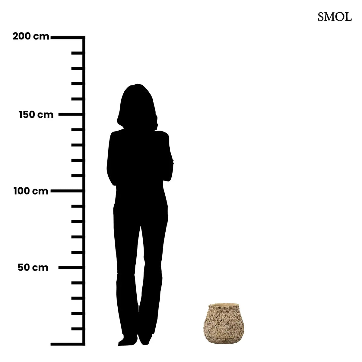 KNOT beton kaspó XL méret, csomó mintás felülettel – 28,3 × 25 cm, méretarányosan