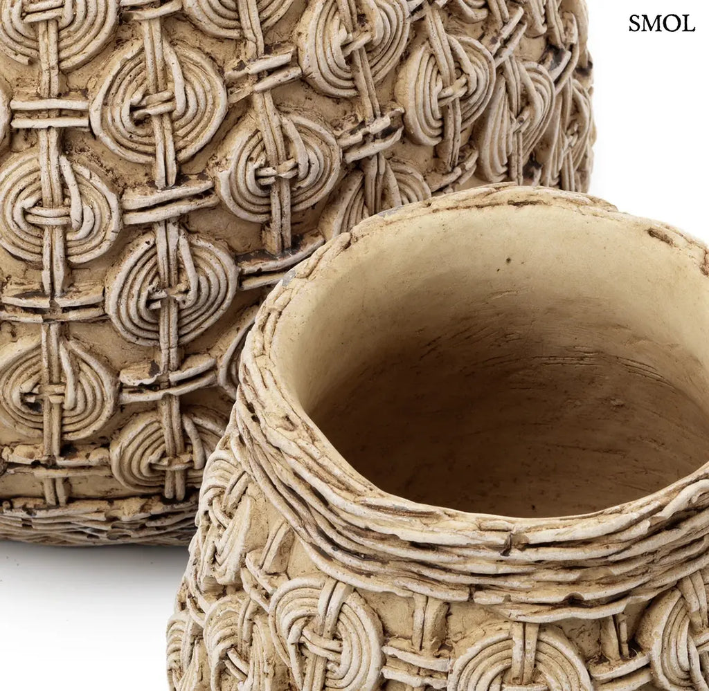 Fonott mintás, natúr színű beton kaspó közepes szobanövényekhez, nagyítva