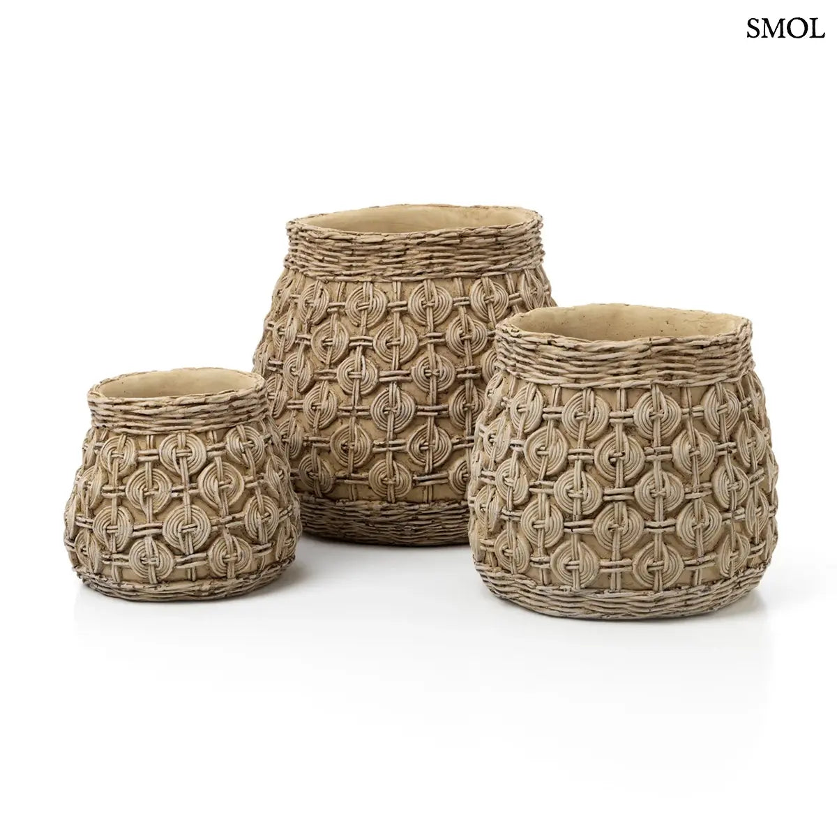 Fonott mintás, natúr színű beton kaspó közepes szobanövényekhez, több méretben