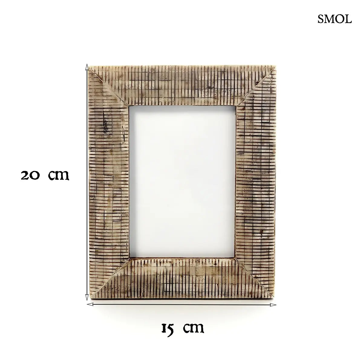 DESERT WEAVE bivalycsont képkeret antik felülettel, fonott textúrával, 13×18 cm, méretekkel
