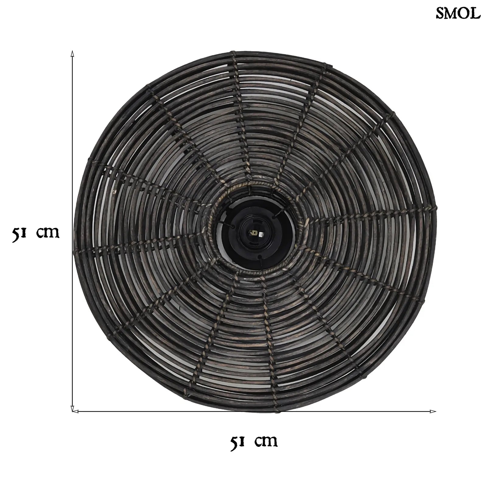 Kerek Rattan falilámpa – fekete | ALER | SMOL - méretekkel