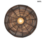 Kerek Rattan falilámpa – fekete | ALER | SMOL - szemből, égő izzóval