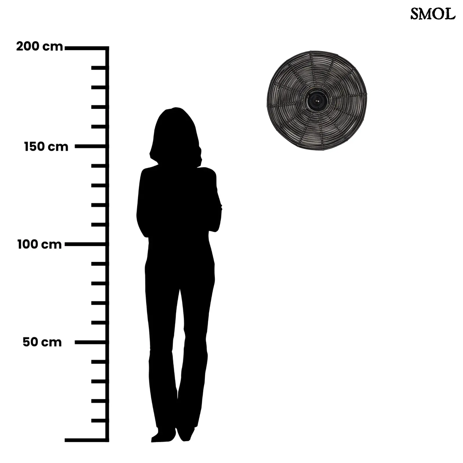 Kerek Rattan falilámpa – fekete | ALER | SMOL - méretarányosan