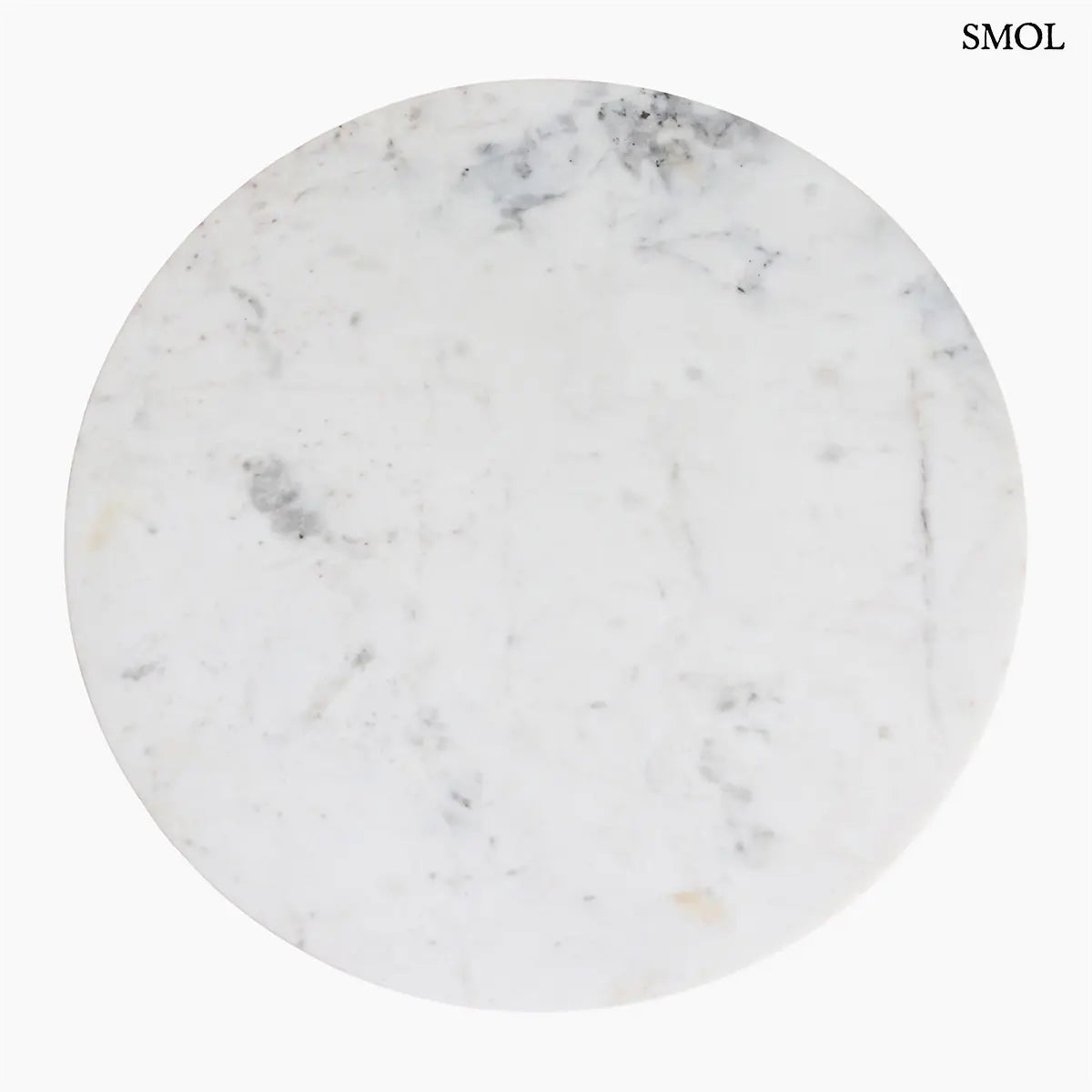 MARBLE kerek kisasztal fehér márvány lappal és fa kereszttalppal – 50 × 50 cm, márványlap felülről