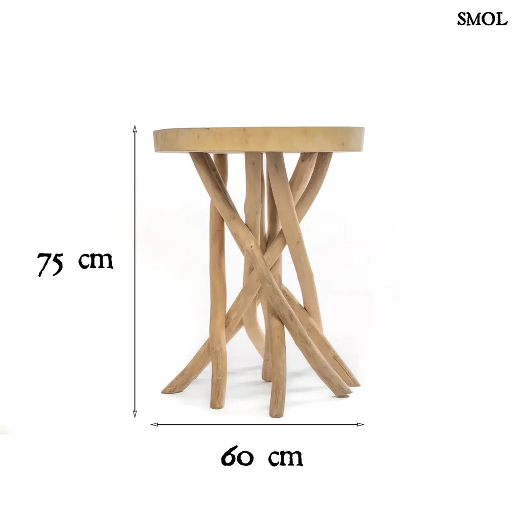 Kisasztal természetes teakfából | GILI | SMOL - méretekkel