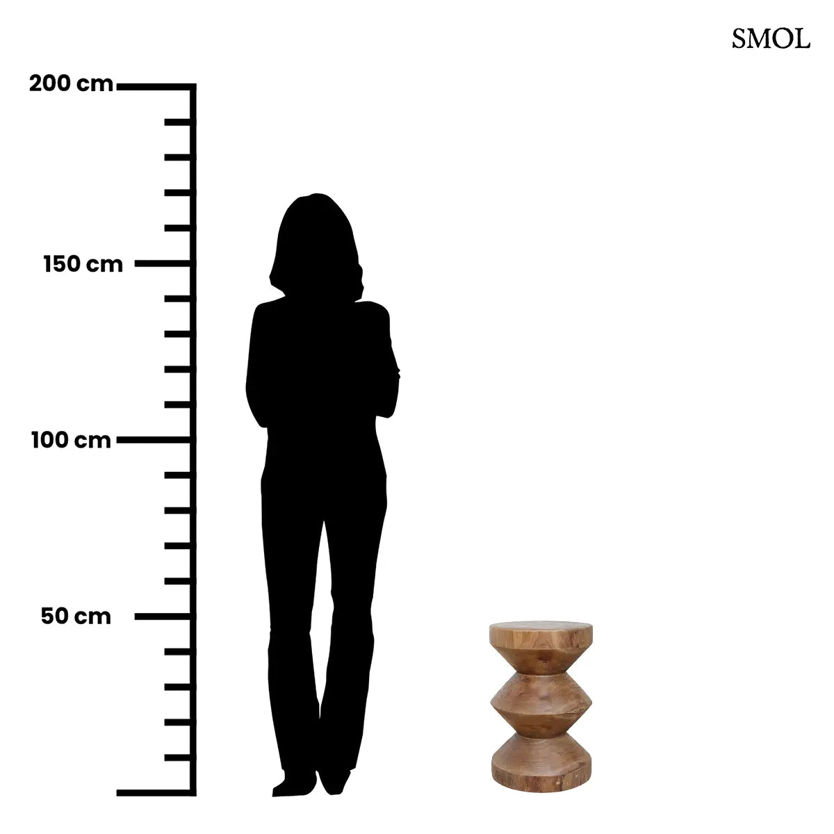 FORMA RIZO kerek teakfa kisasztal natúr színben – 30 × 45 cm, méretarányosan