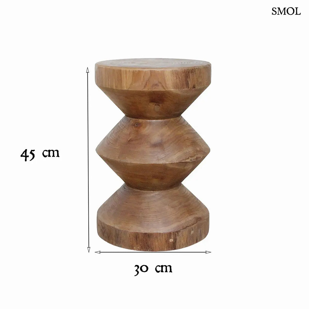 FORMA RIZO kerek teakfa kisasztal natúr színben – 30 × 45 cm, méretekkel