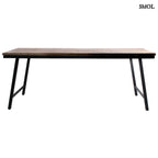 Halszálka mintás, összecsukható konzol asztal, natúr teakfa lappal és fekete fém vázzal szemből