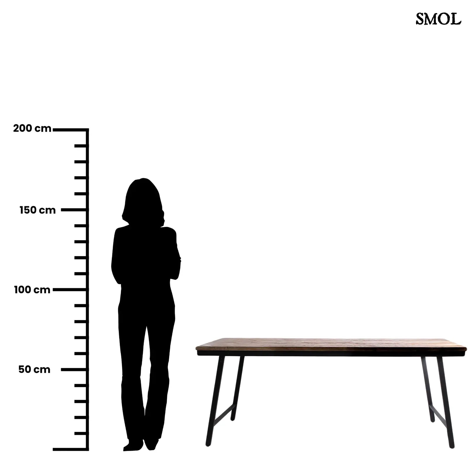 Halszálka mintás, összecsukható konzol asztal, natúr teakfa lappal és fekete fém vázzal méretarányosan