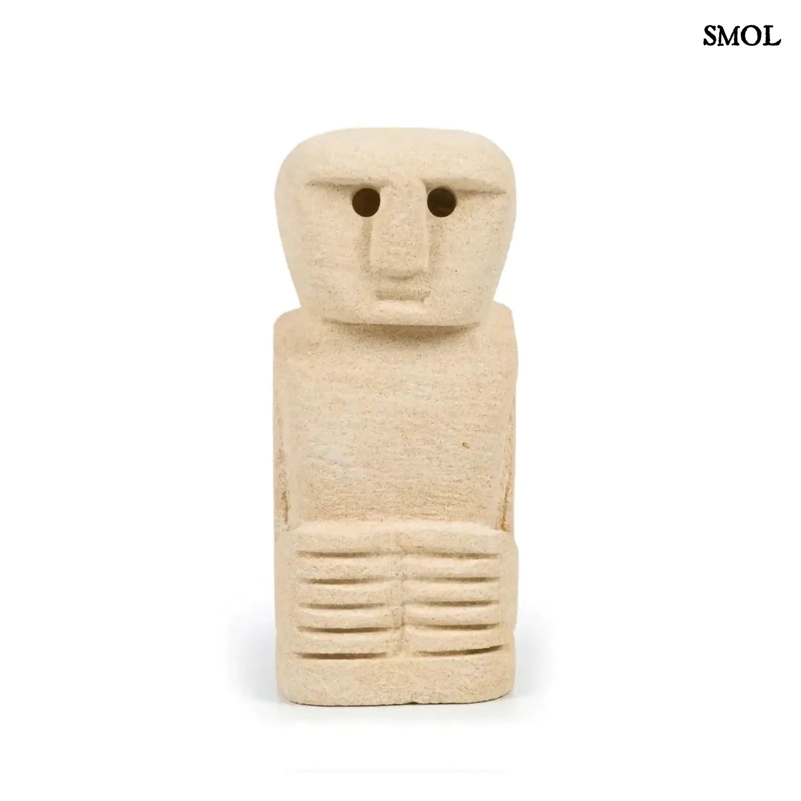 Natúr kőszobor, homokkő anyagú Sumba figura, kézzel faragott szemből