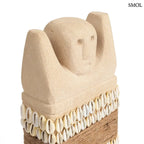 Kézzel faragott Sumba kőszobor, természetes homokkő védelmező dekoráció kagyló díszítéssel,elfordítva, nagyítva