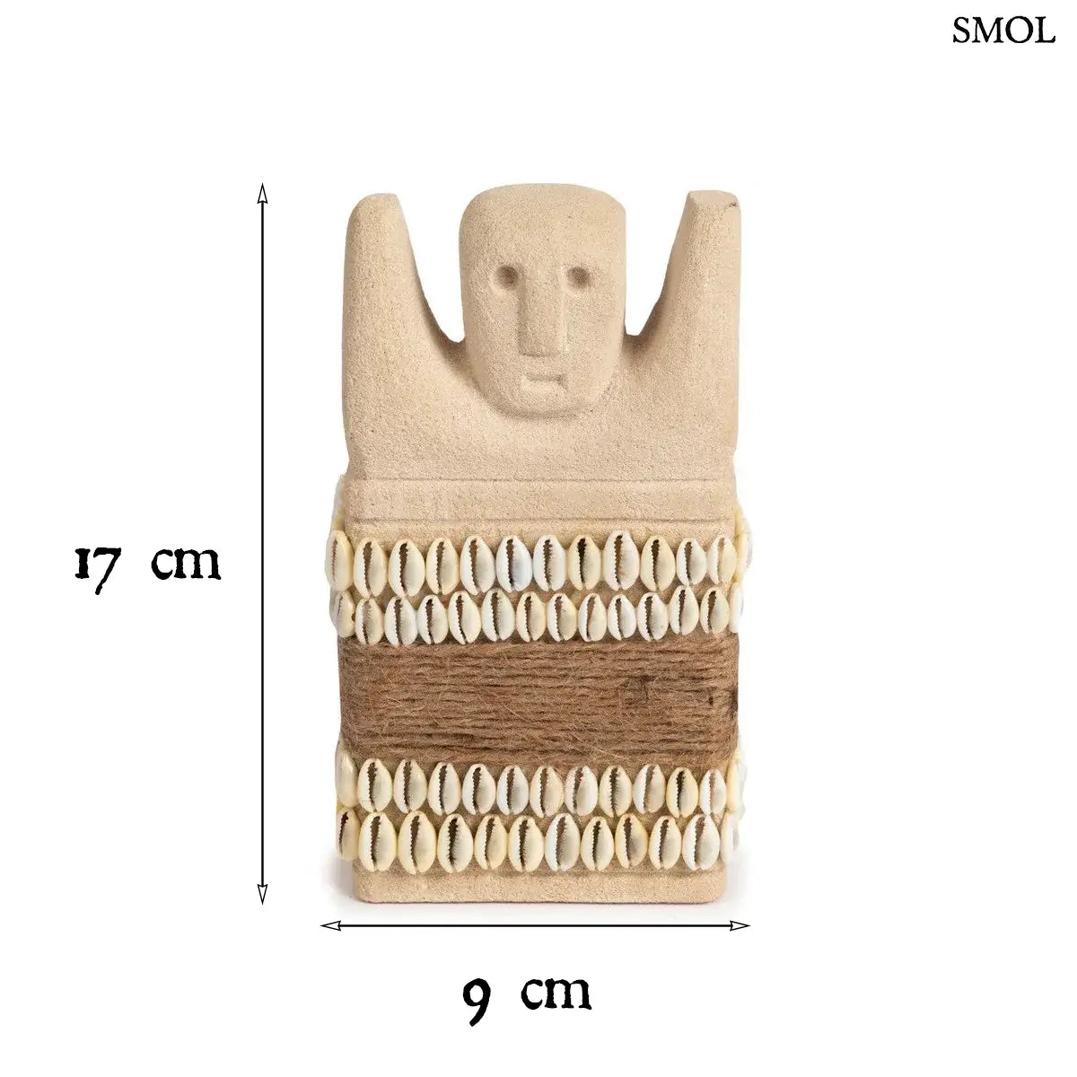 Kézzel faragott Sumba kőszobor, természetes homokkő védelmező dekoráció kagyló díszítéssel, méretekkel