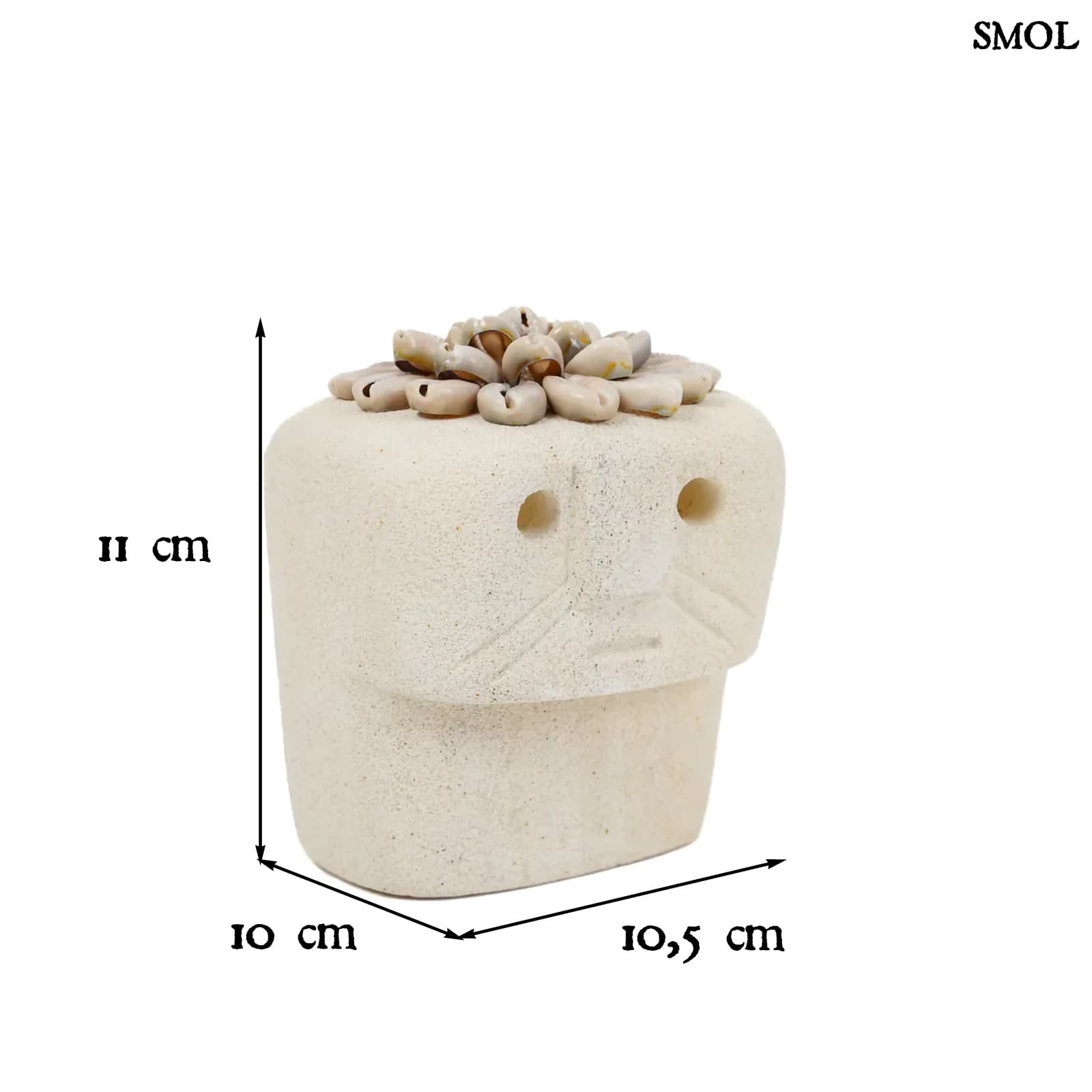 Kőszobor kagylókkal - natúr, 11 cm | SUMBA37 - smol.hu - méretekkel