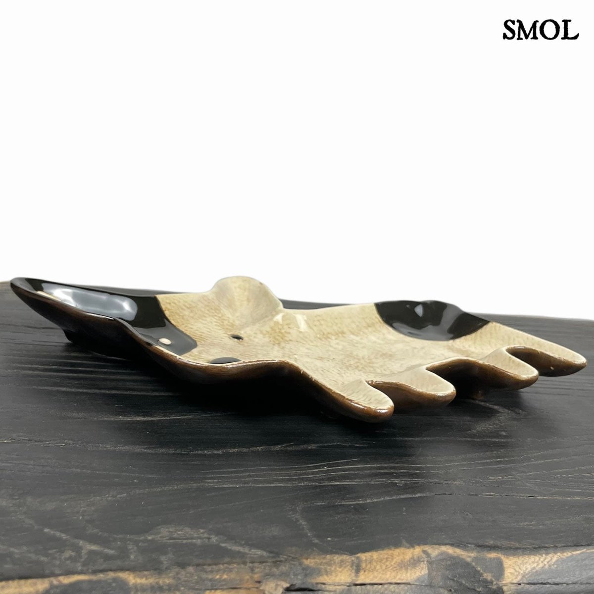 Egyedi, fekete foltos fehér kutyás dísztál és kerámia ékszertartó, fektetve