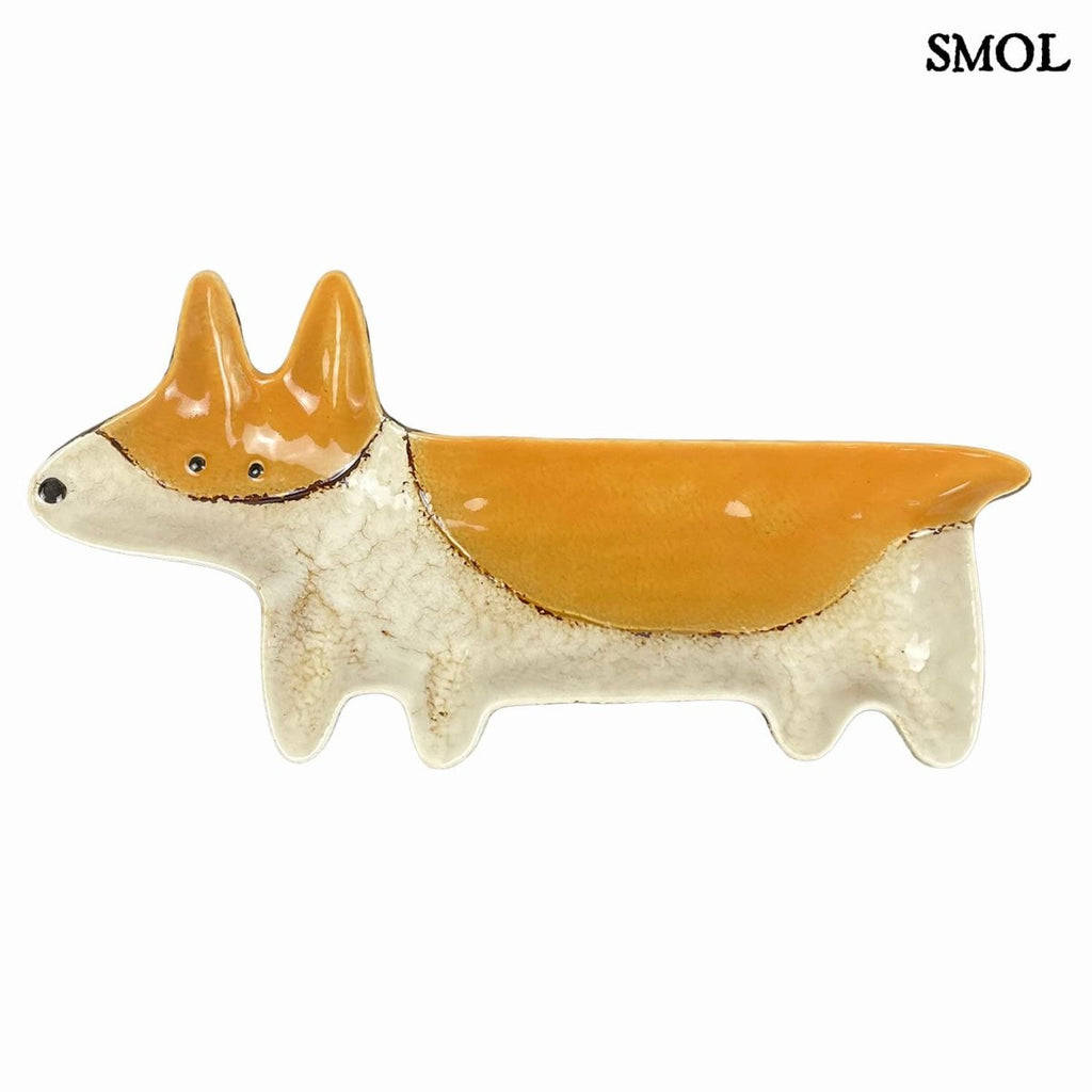 Napsárga foltos kutyás dísztál és ékszertartó kézműves kerámiából, fehér háttérrel