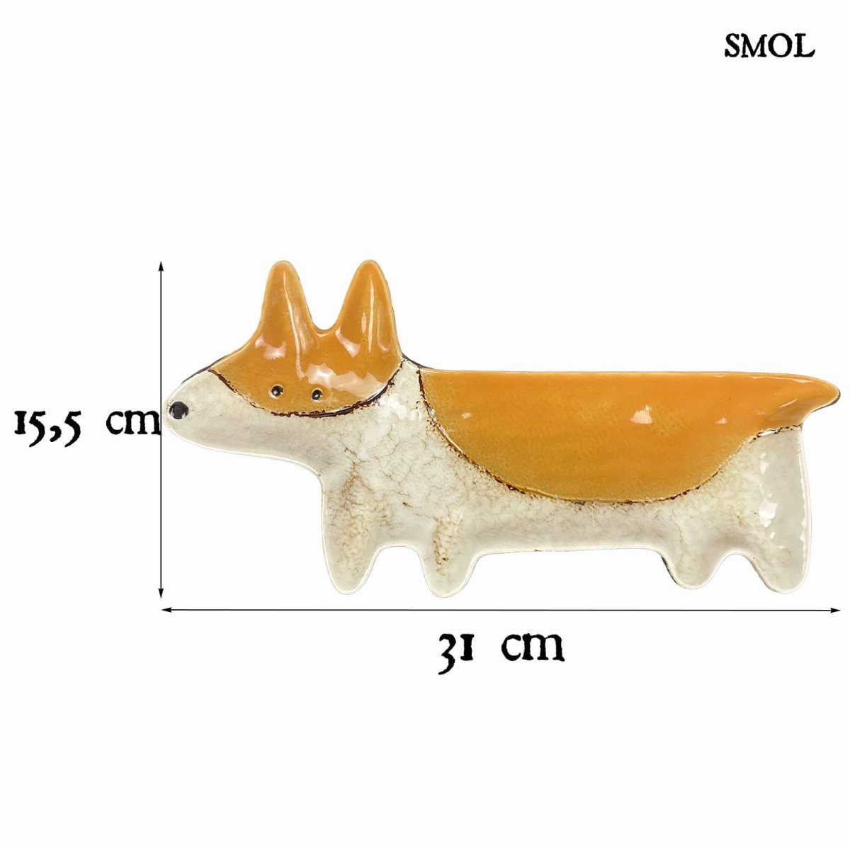 Napsárga foltos kutyás dísztál és ékszertartó kézműves kerámiából, méretekkel